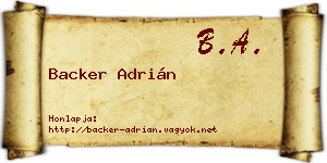 Backer Adrián névjegykártya
